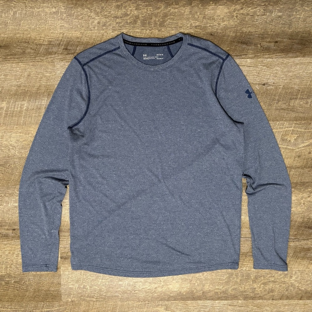 Under Armour Threadborne Fitted Shirt Men's L HeatGear Long Sleeve Blue